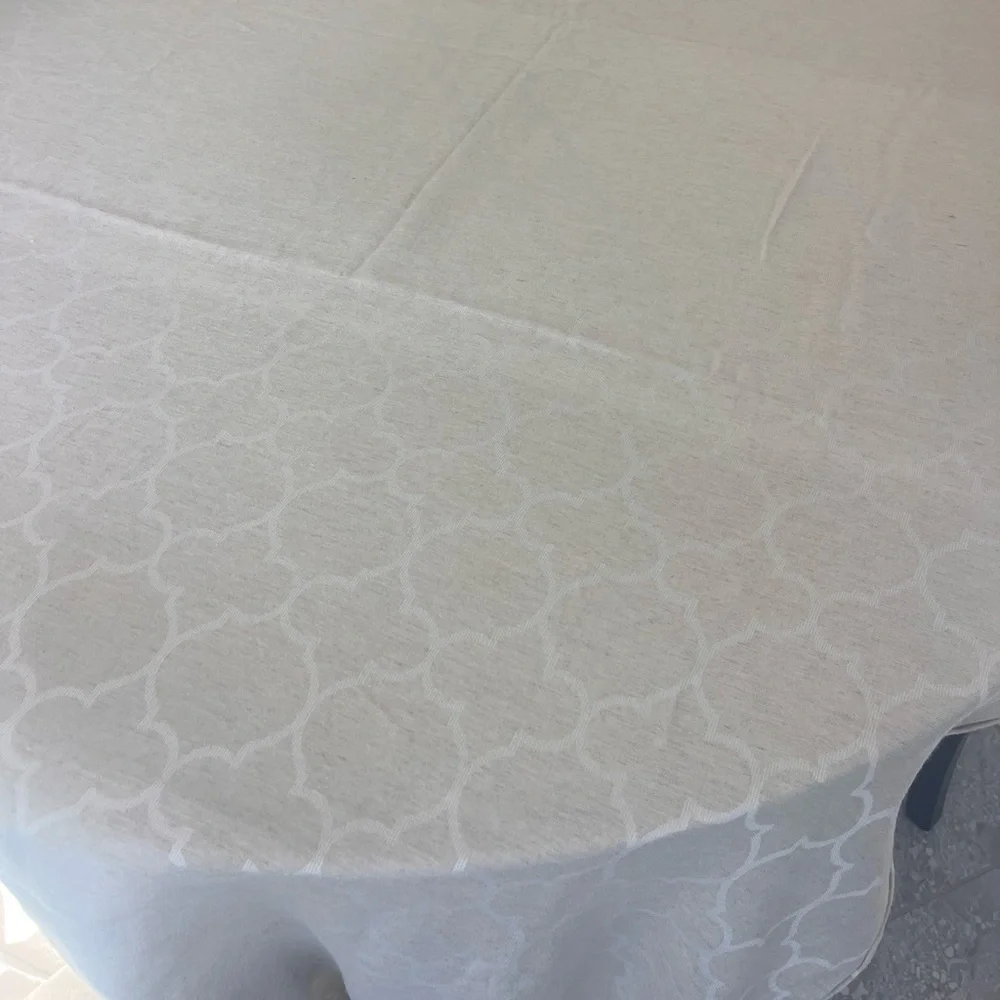 Linen Tablecloth with Cream Geometric Pattern, 54x120”